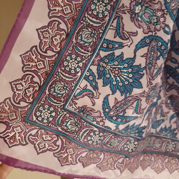 silk scarf Oscar de la Renta & Adrienne vittadini purple mauve vintage scarves - Picture 3 of 6